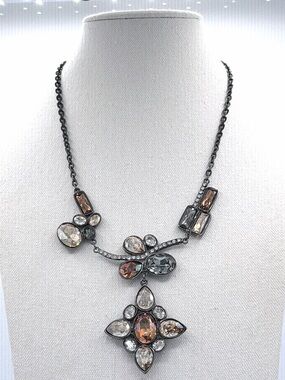 Antiqued Gunmetal Warm Neutral  Asymmetric  Floral or Vine-Like Branch Necklace